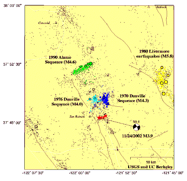 Map of
seismicity near Alamo/San Ramon