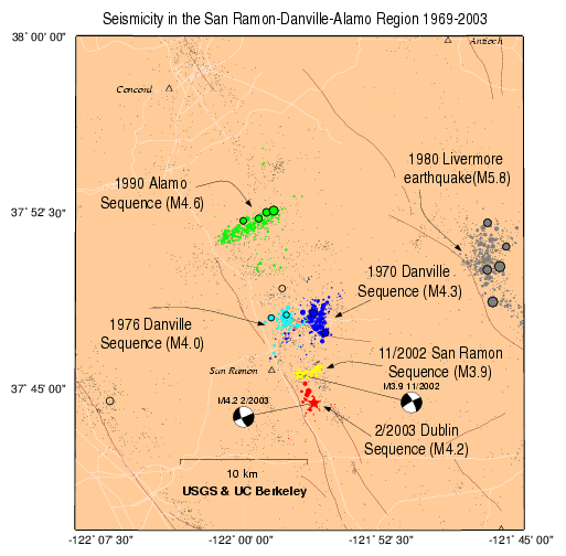 Map of
seismicity near Dublin/San Ramon