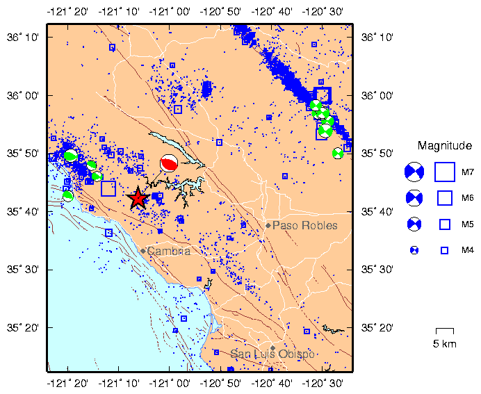 Background seismicity San Simeon area