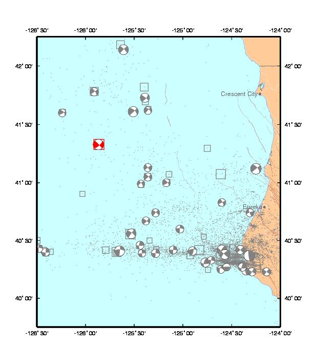 Map of
Gorda Plate seismicity