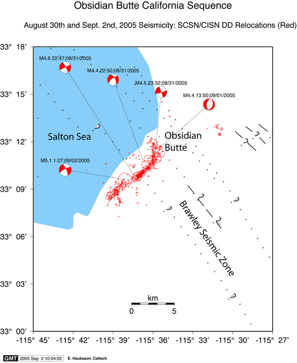 Map of seismicity near Obsidian Butte